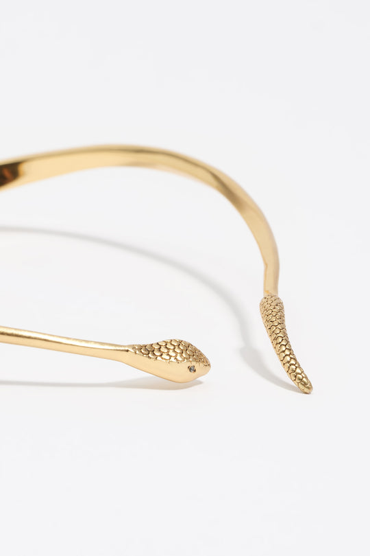 Gold rigid textured snake necklace