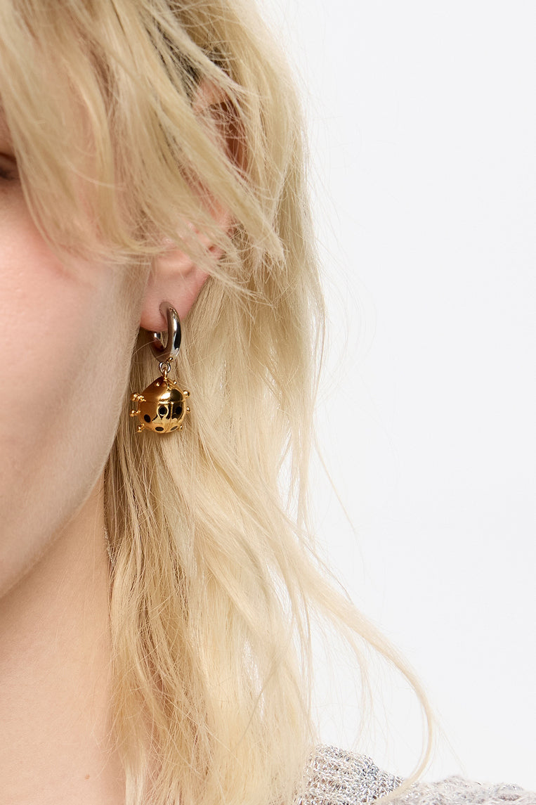 Two-tone ladybug hoop earrings