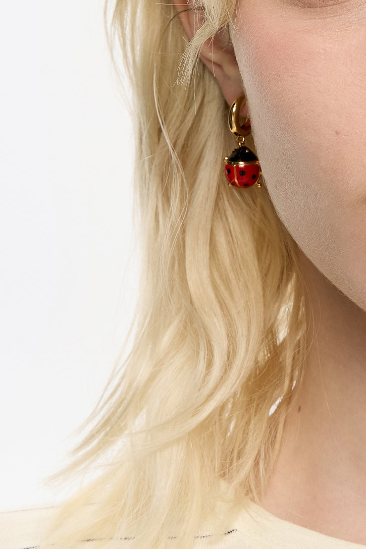 Red ladybug hoop earrings