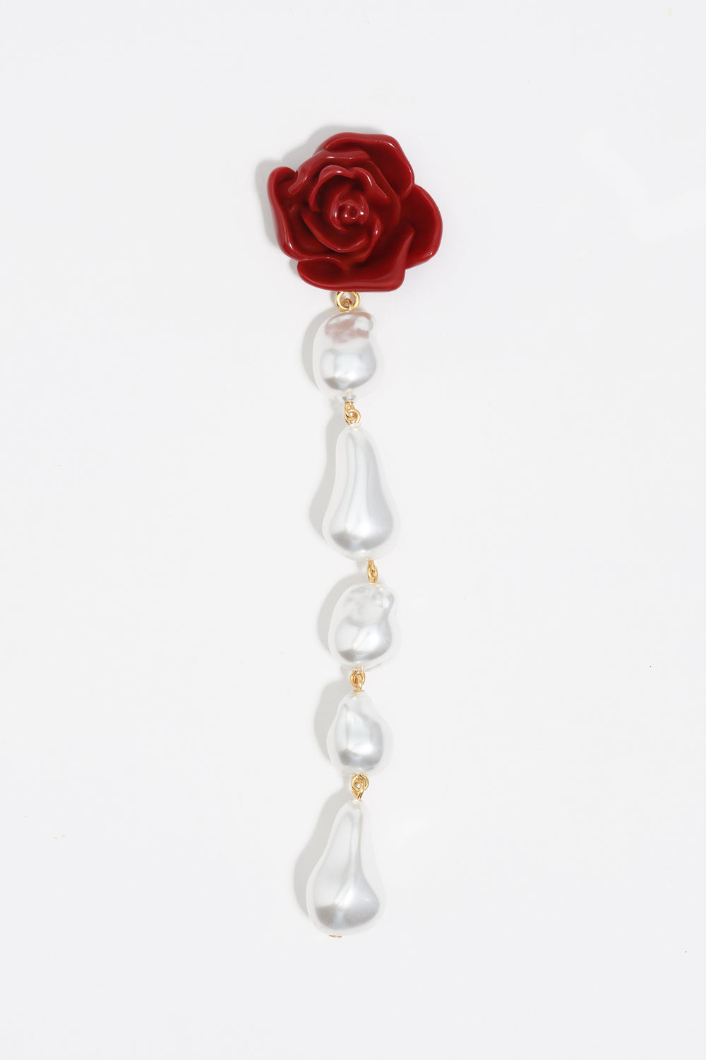 Red pearl and rose earrings