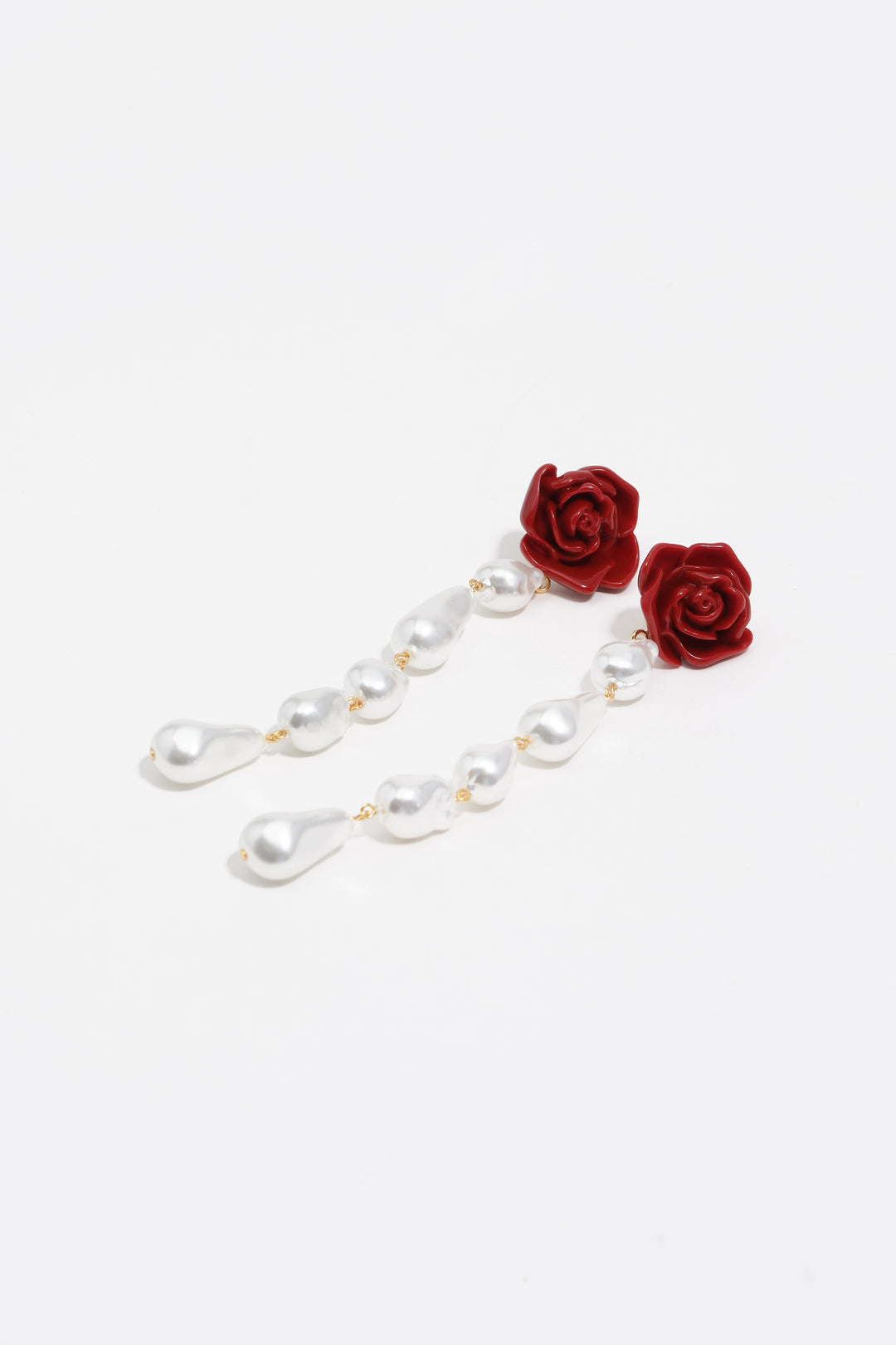 Red pearl and rose earrings