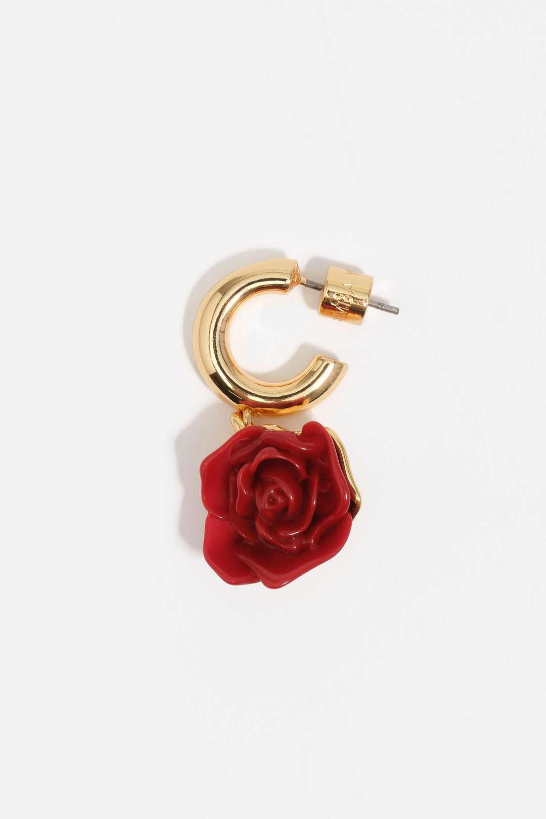 Red rose and pearl hoop earrings