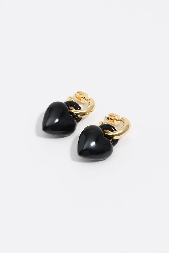 Black padlock heart hoop earrings