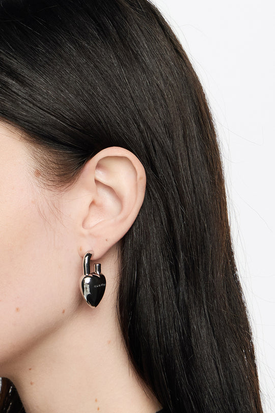 Silver padlock heart earrings