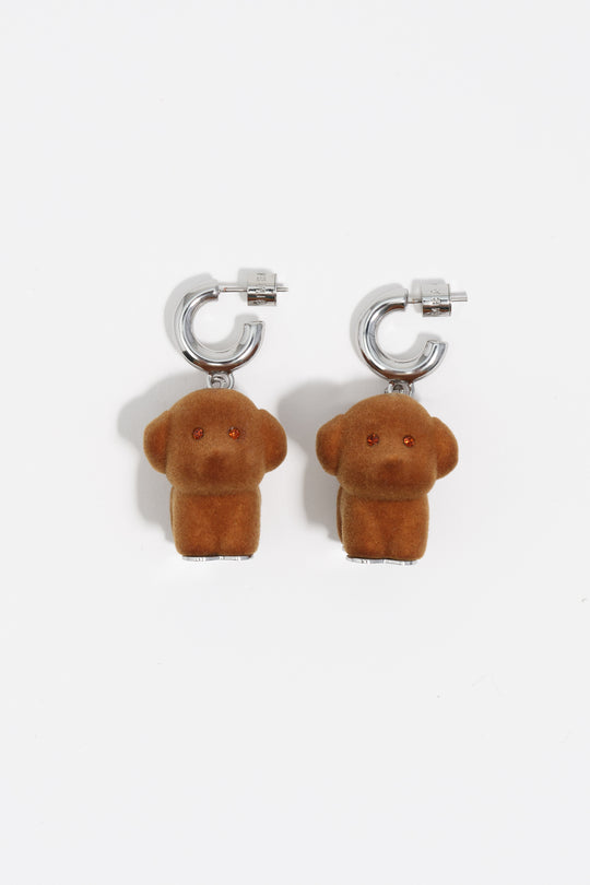 Brown flocked dog hoop earrings