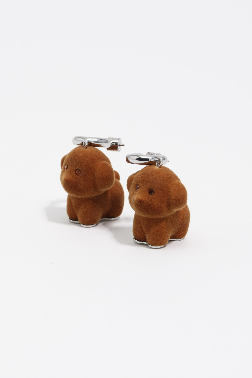 Brown flocked dog hoop earrings