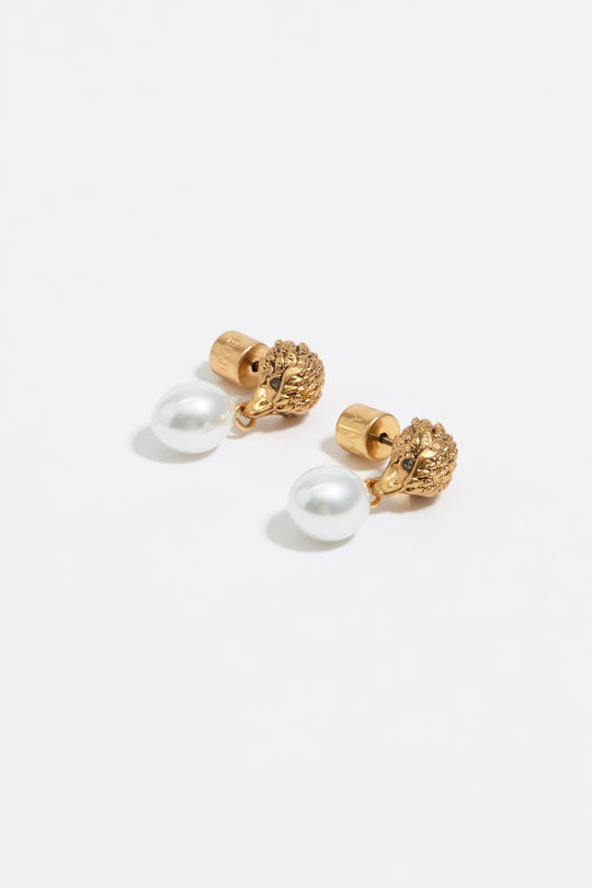 Gold pearl eagle earrings