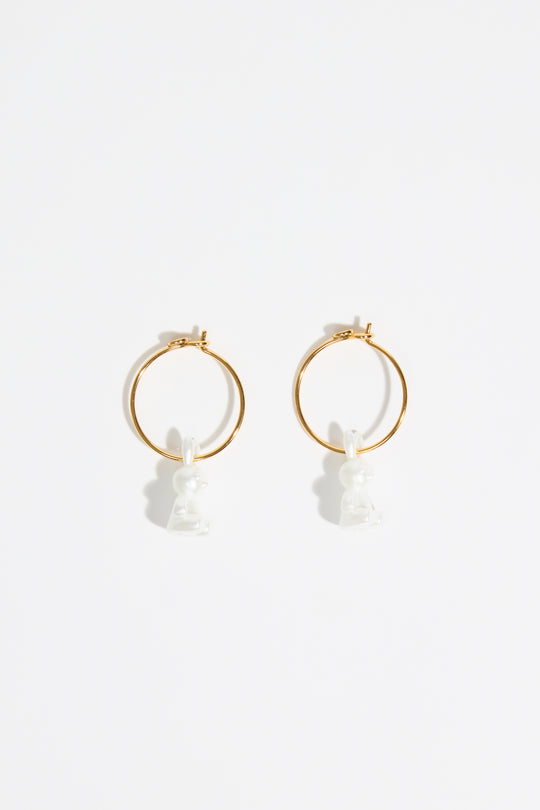 Pearl rabbit hoop earrings