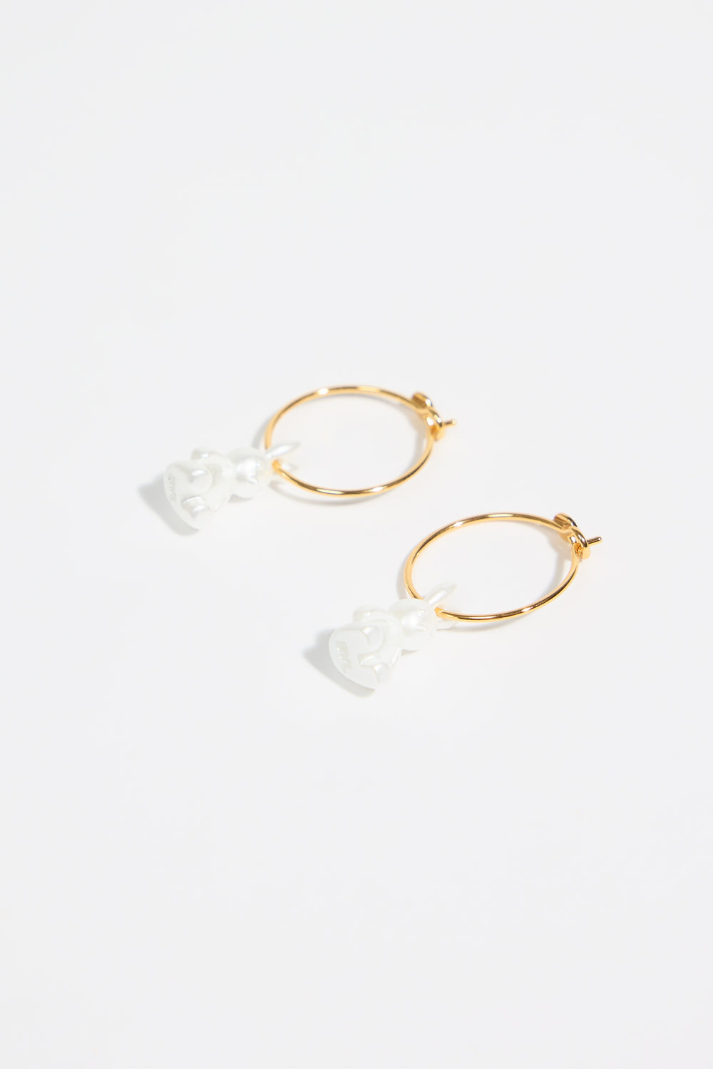 Pearl rabbit hoop earrings