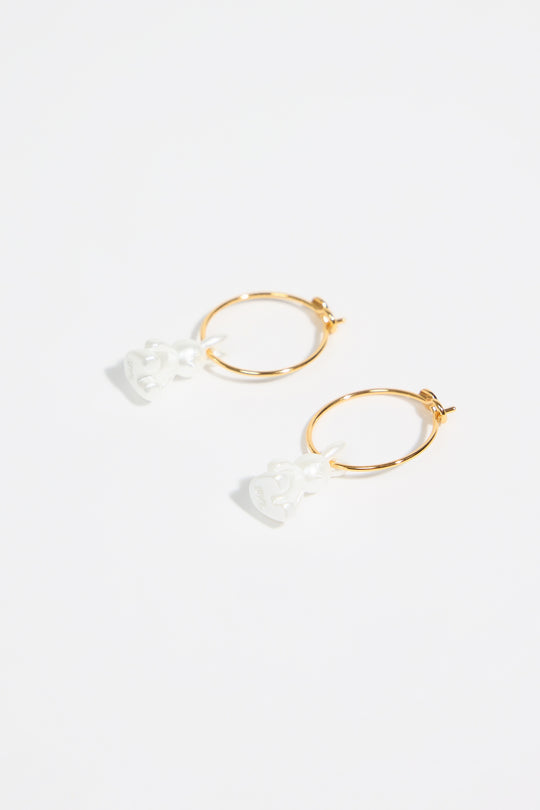 Pearl rabbit hoop earrings