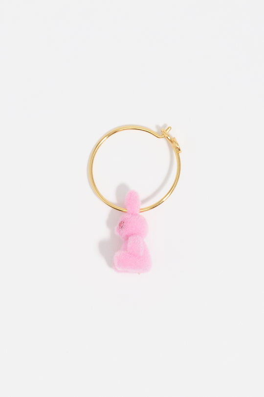 Small pink flocked rabbit hoop earrings