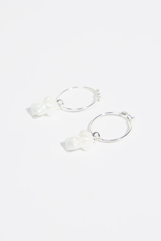 Pearl dog hoop earrings