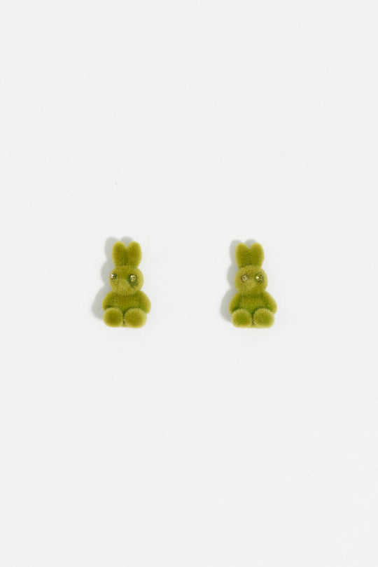Green flocked rabbit earrings