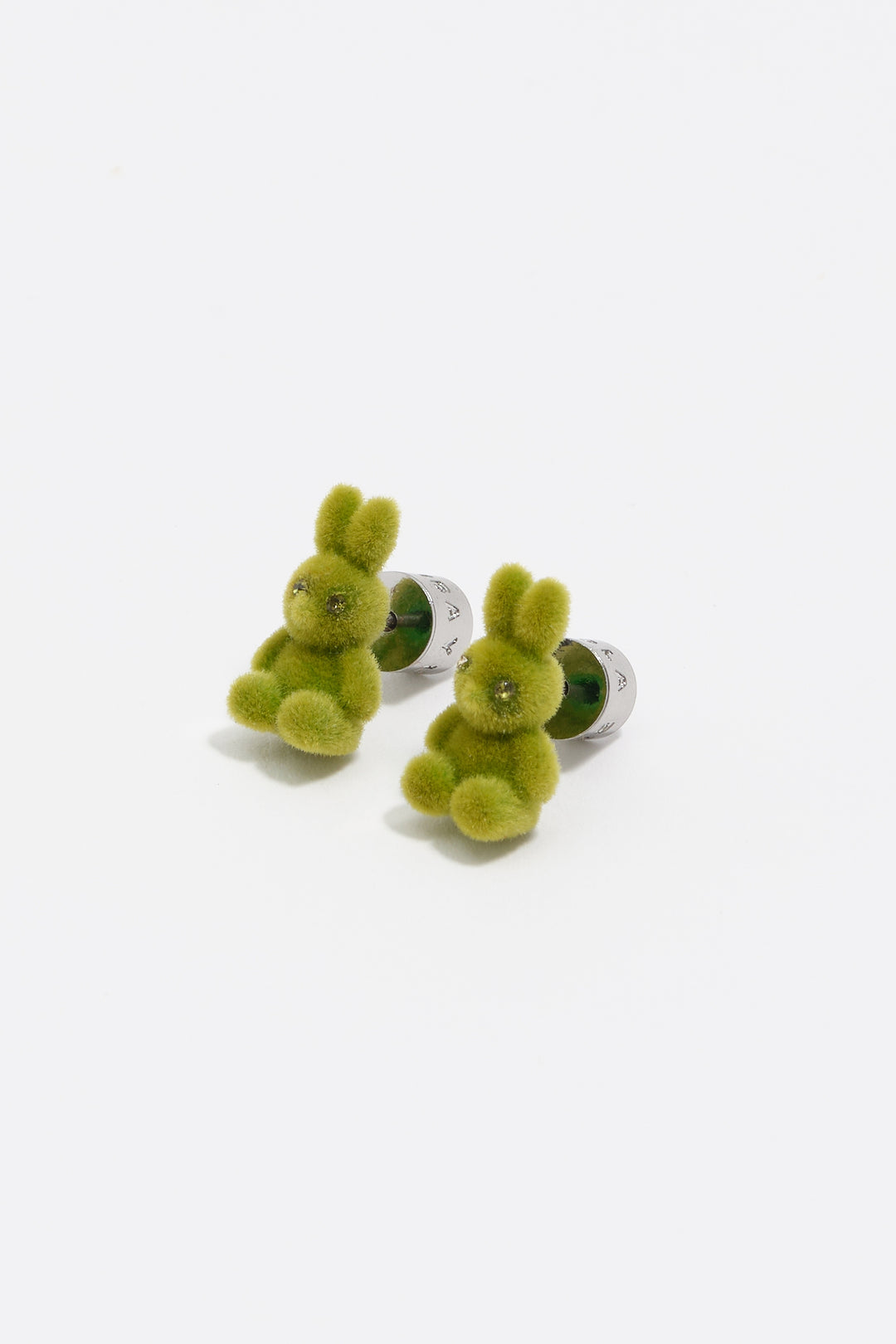 Green flocked rabbit earrings
