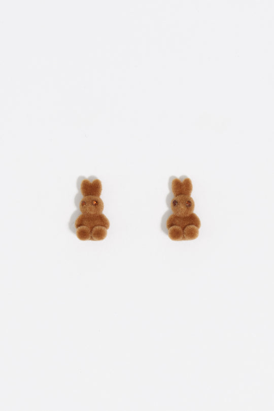 Brown flocked rabbit earrings
