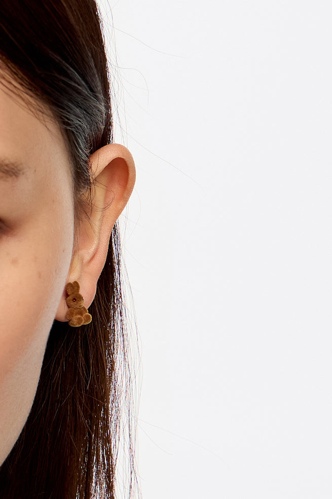 Brown flocked rabbit earrings