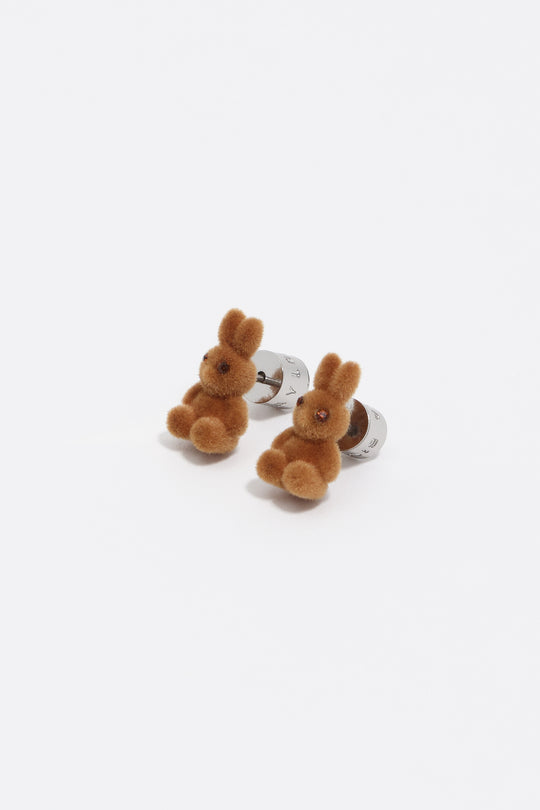 Brown flocked rabbit earrings