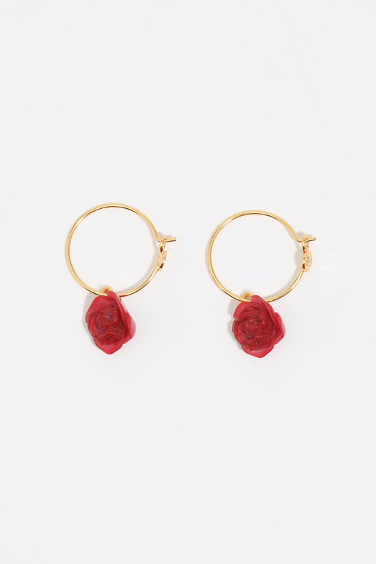 Red rose hoop earrings