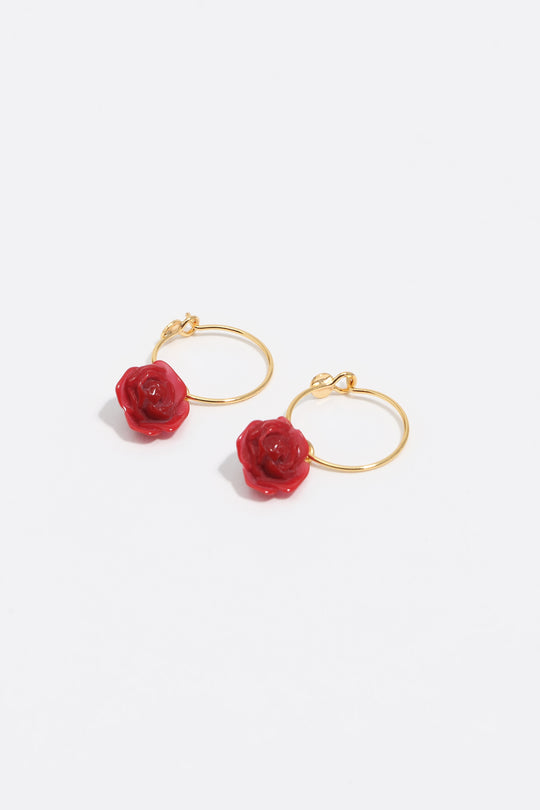 Red rose hoop earrings