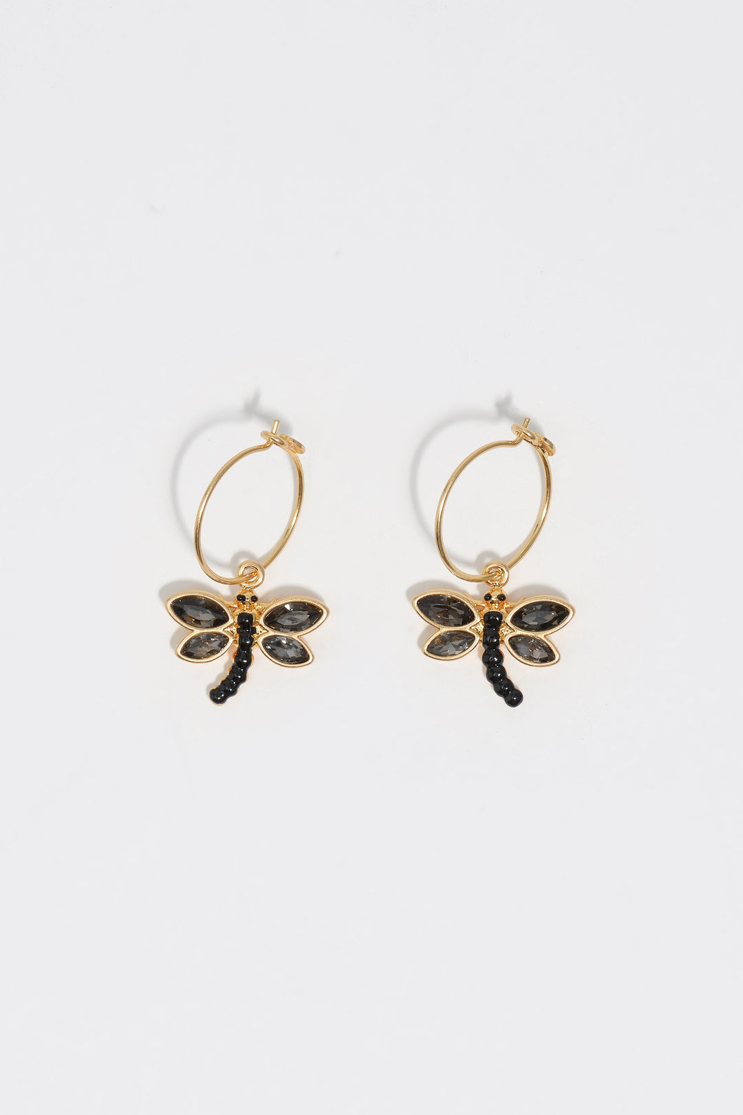 Gold dragonfly hoop earrings