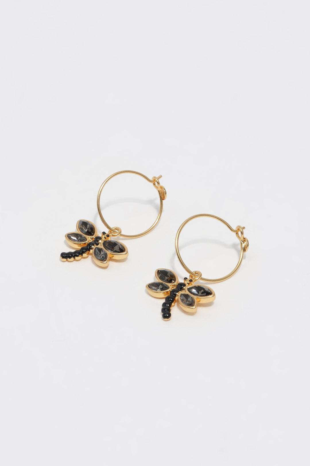 Gold dragonfly hoop earrings