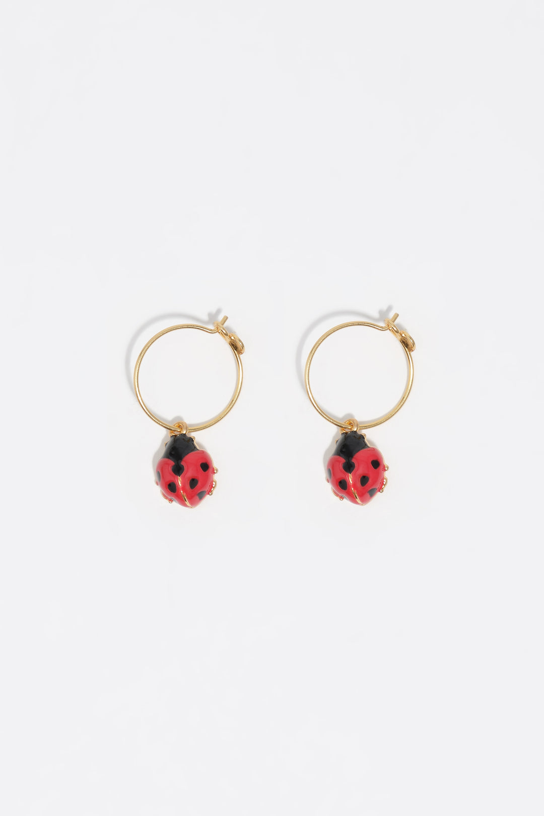 Mini red ladybug hoop earrings