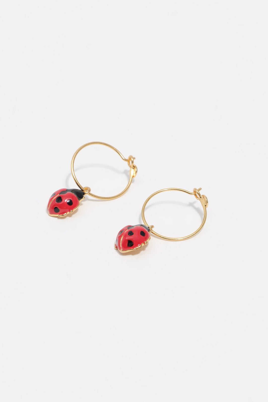 Mini red ladybug hoop earrings