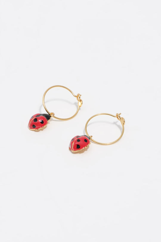 Mini red ladybug hoop earrings