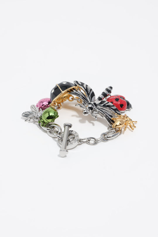 Silver dragonfly and beetle bracelet