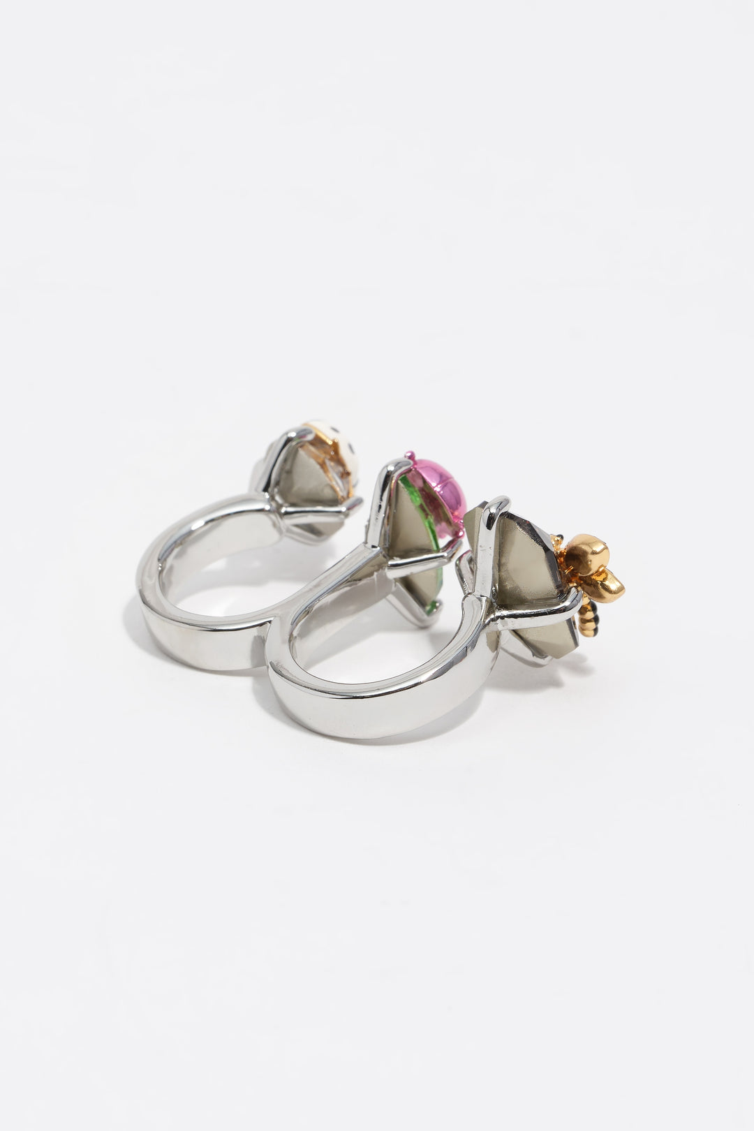 Silver dragonfly and beetle double ring