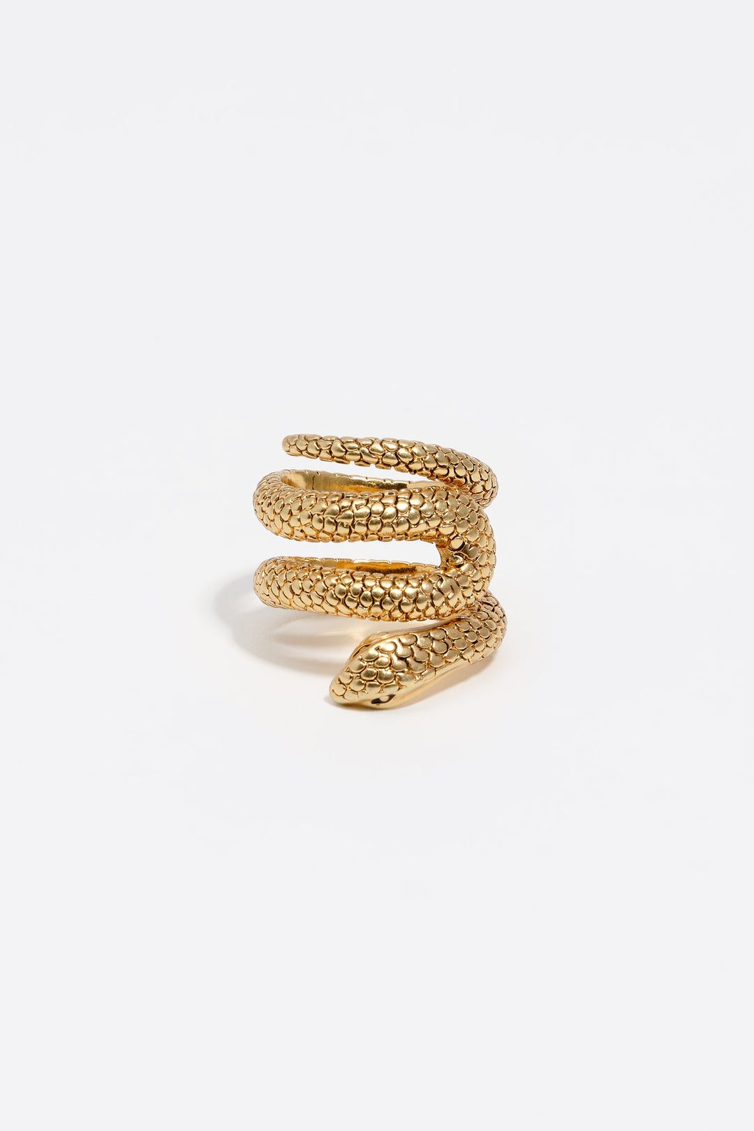 Gold textured snake spiral ring