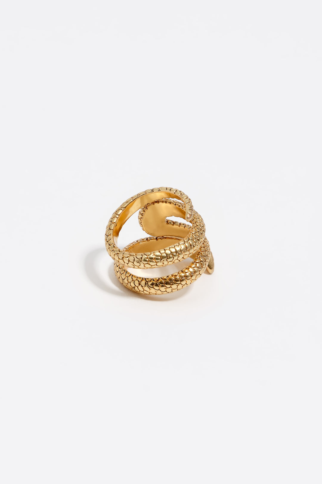 Gold textured snake spiral ring