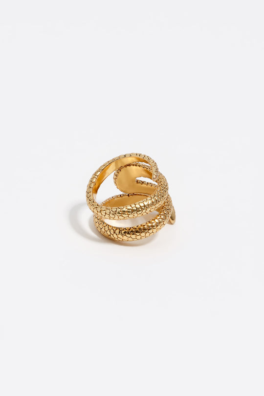 Gold textured snake spiral ring
