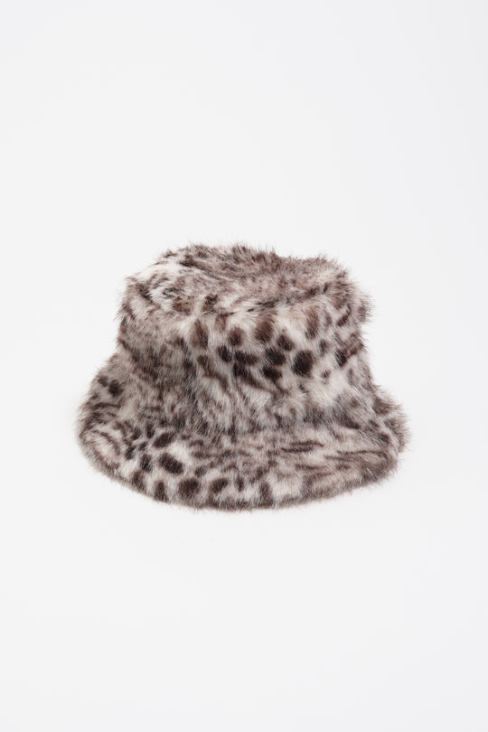 Grey leopard fur hat