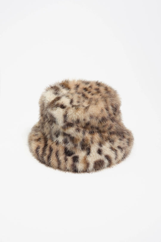Beige leopard fur hat