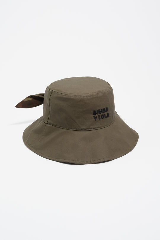 Khaki cotton tie bucket hat
