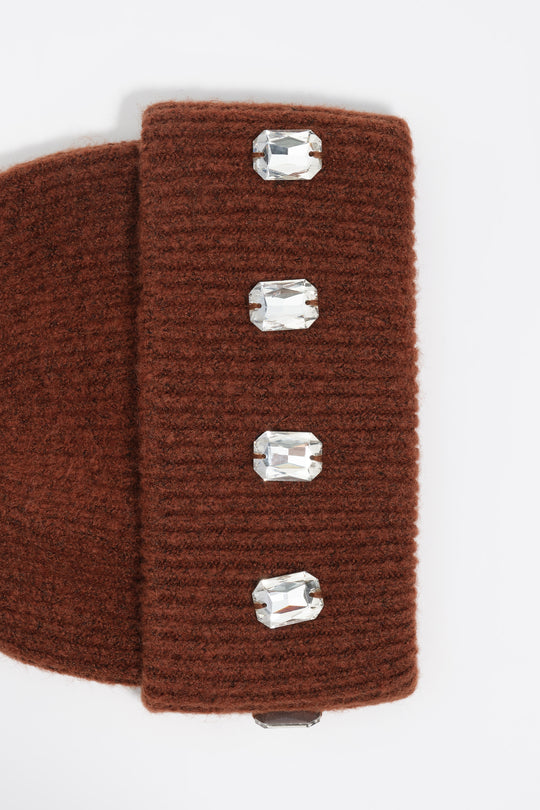 Brown knit crystals hat