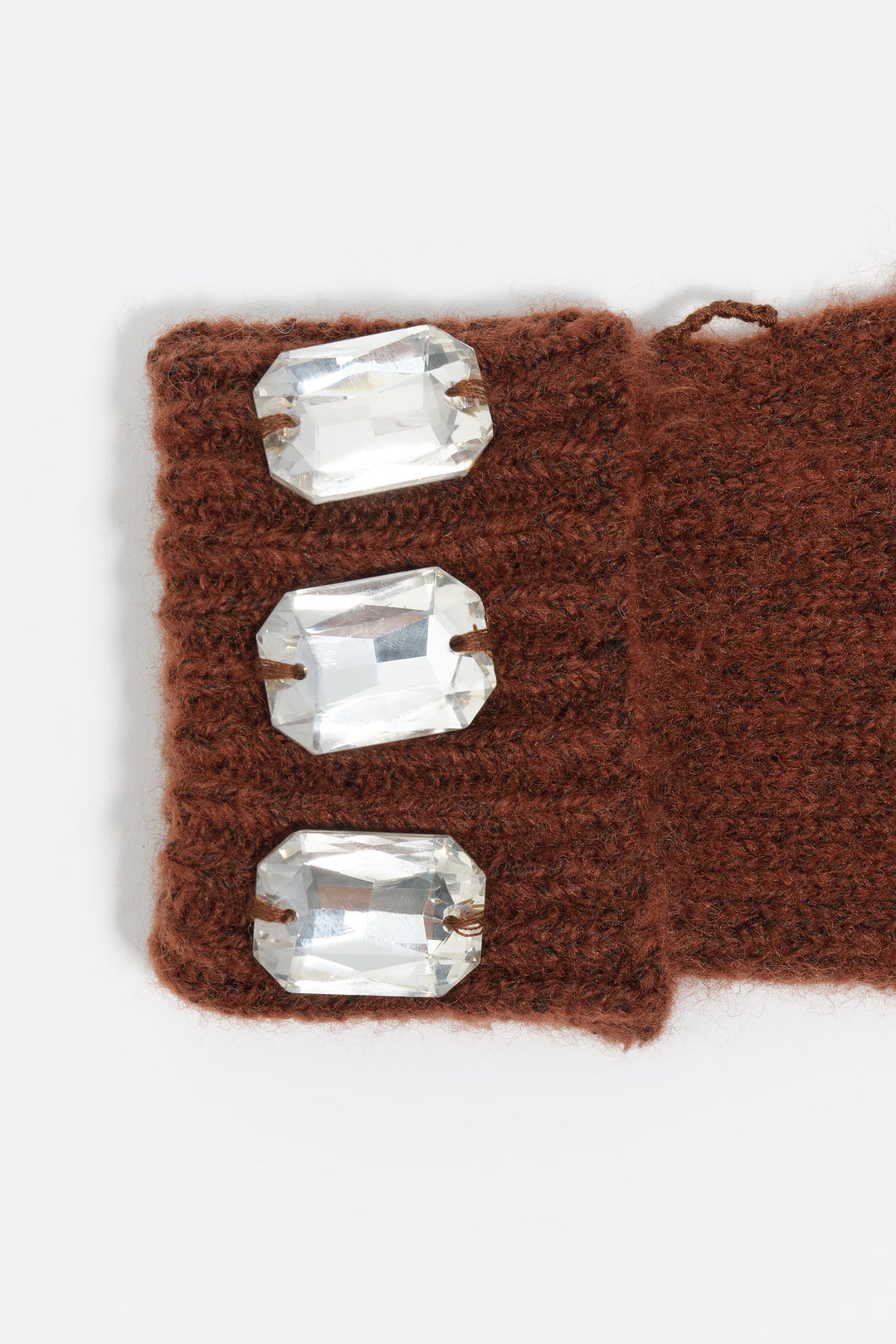 Brown knit crystals gloves