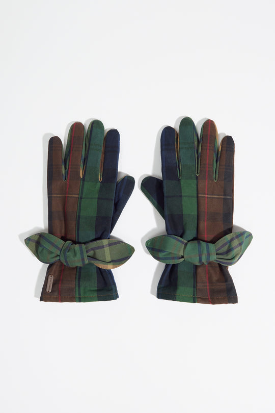 Checked patchwork cotton gloves