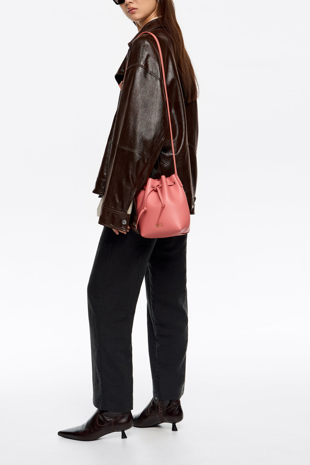 Bubblegum pink leather Bucket bag