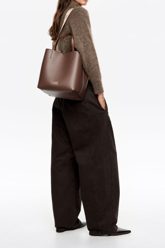 Large mocha leather Chihuahua bag