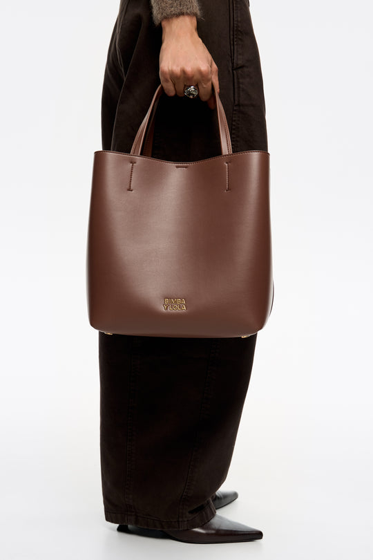Large mocha leather Chihuahua bag