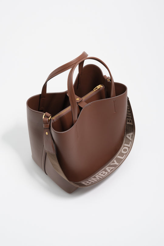 Large mocha leather Chihuahua bag