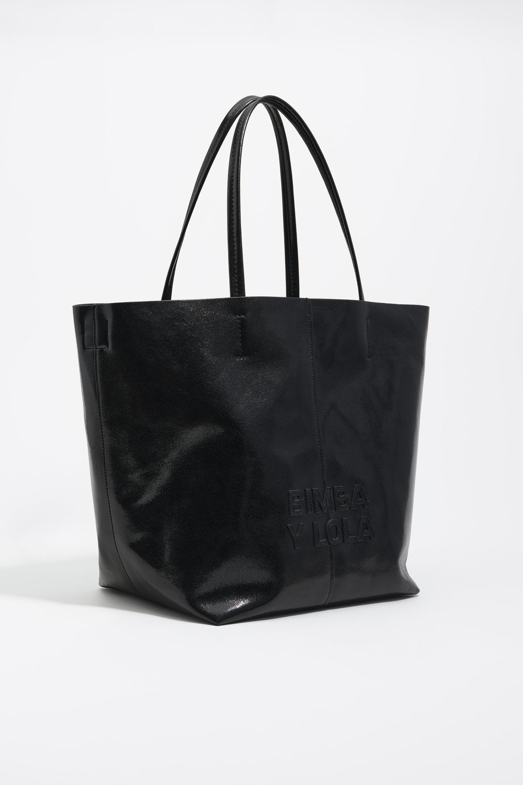 Large black leather shopper bag