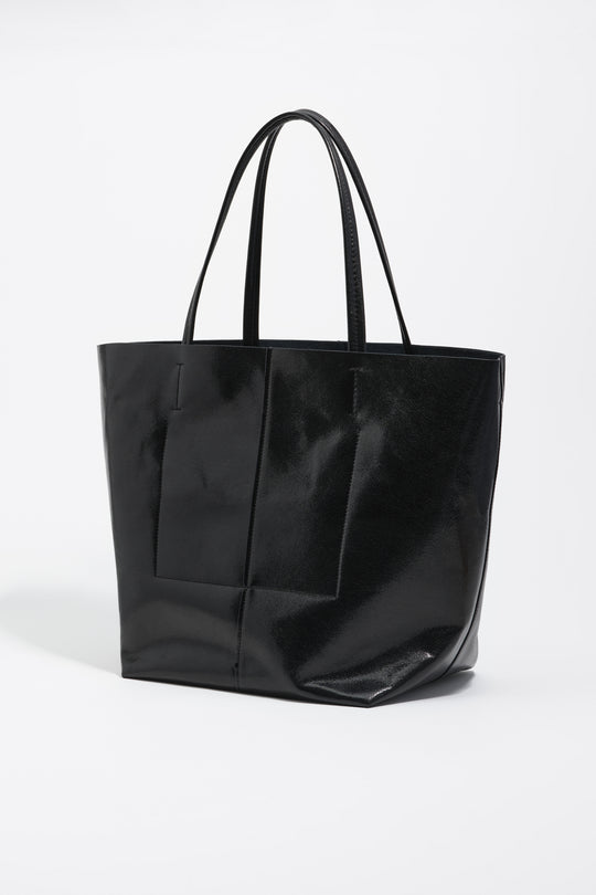 Large black leather shopper bag
