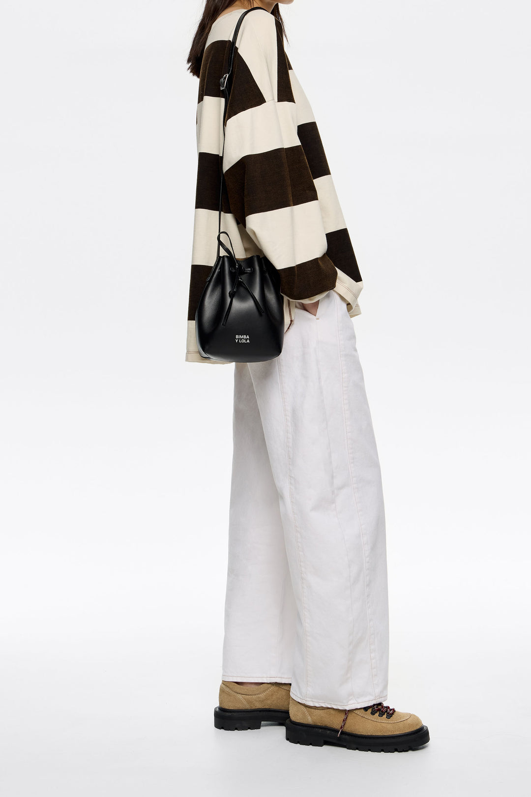 Black leather bucket bag