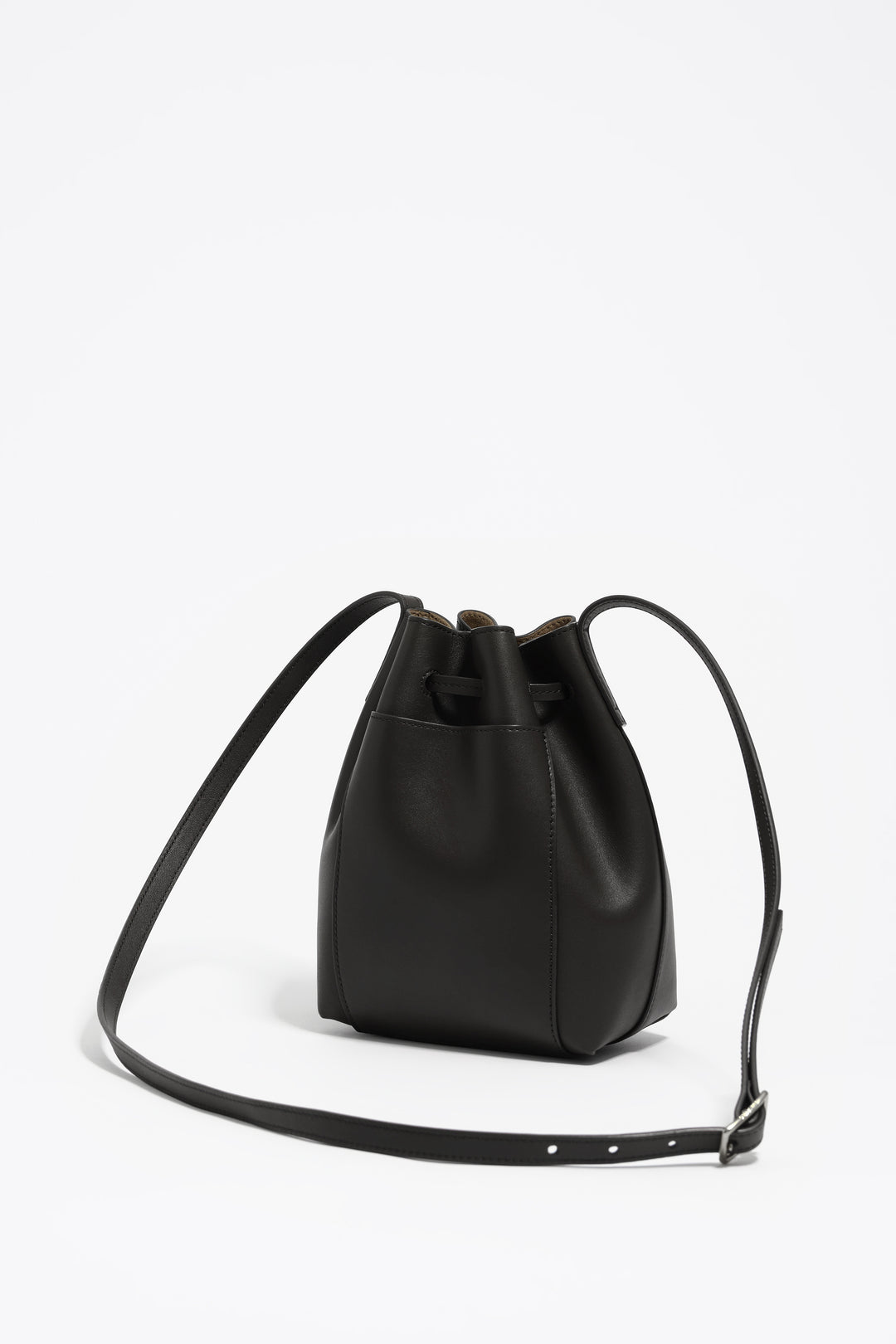 Black leather bucket bag