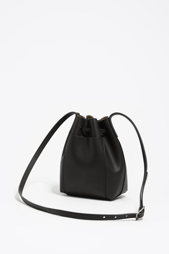Black leather bucket bag