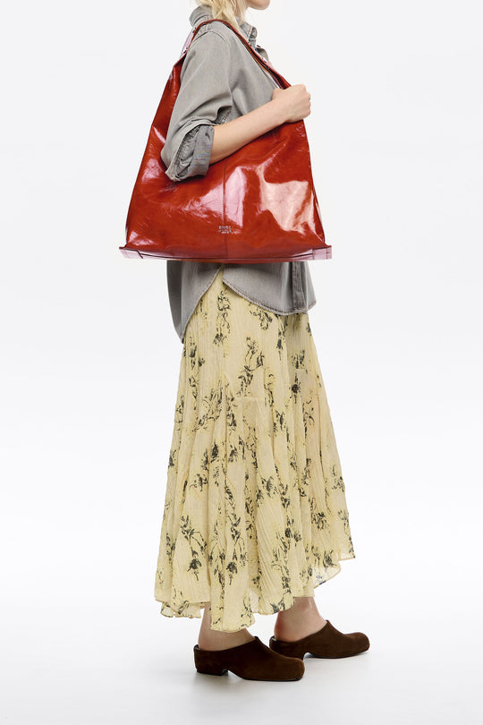 Maxi burnt orange leather Bikini Paper bag