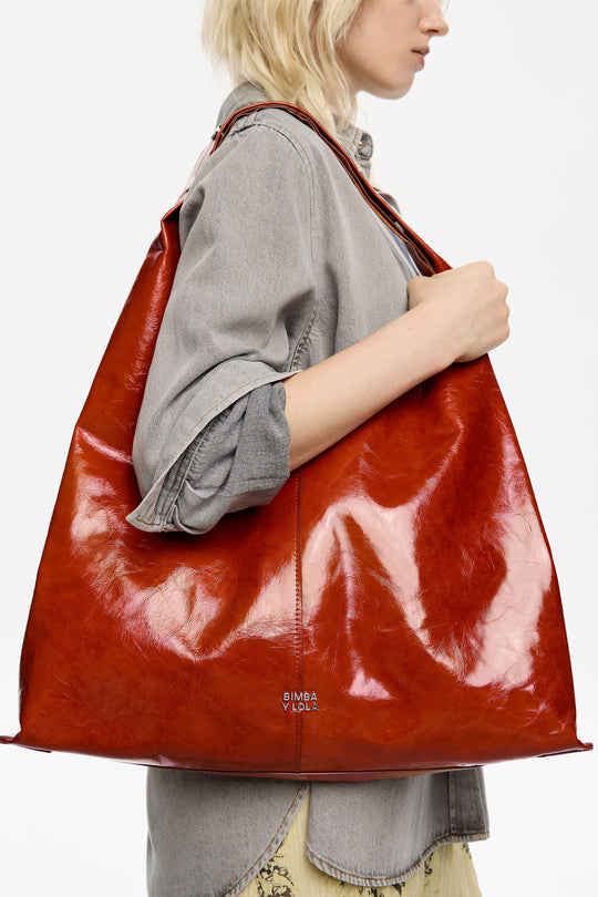 Maxi burnt orange leather Bikini Paper bag